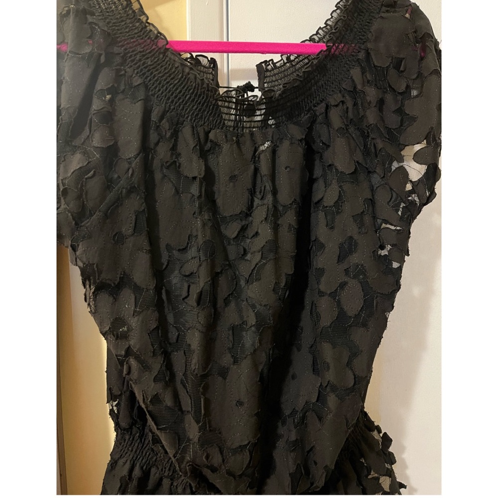 Black flower/lace print shirt with built in silk tank.